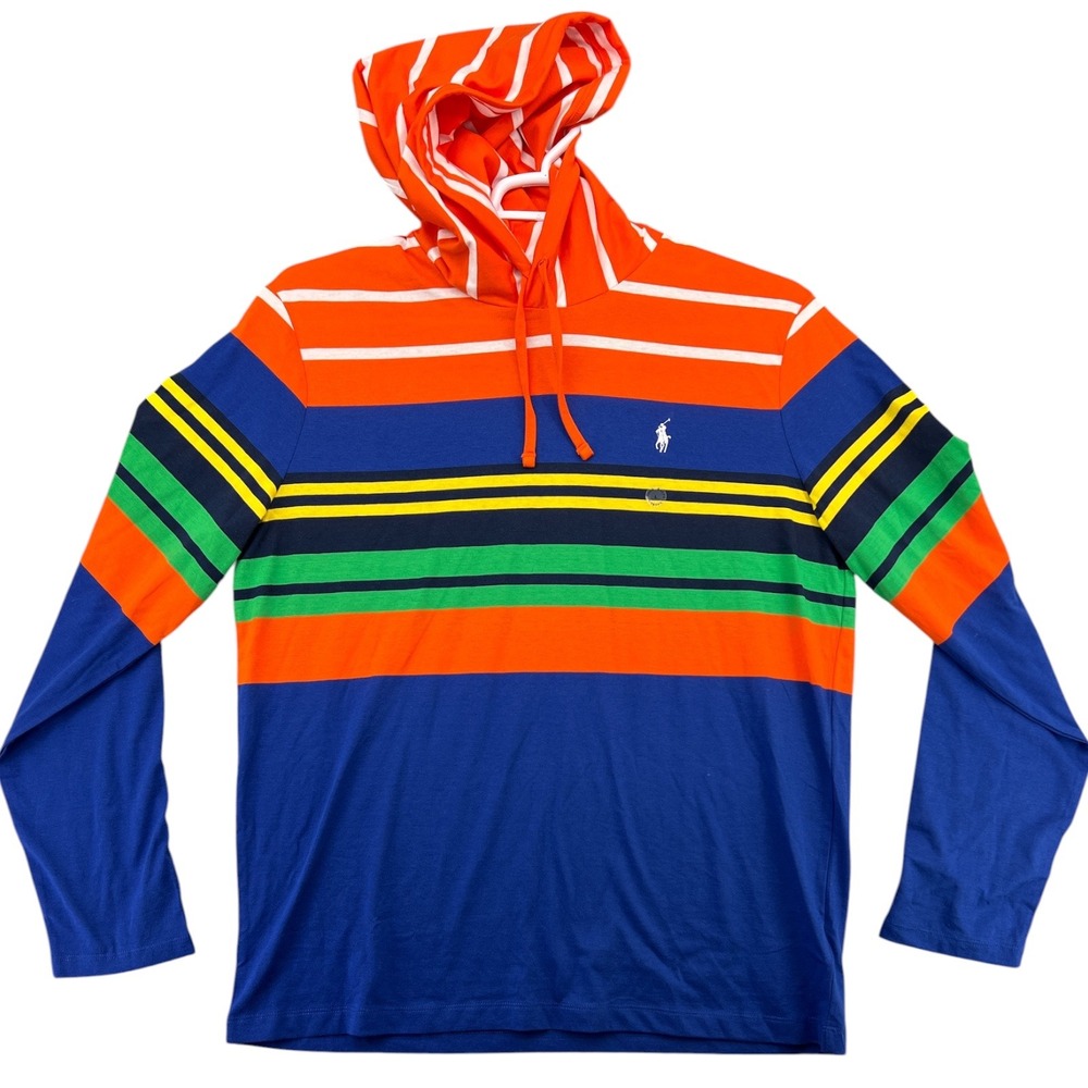 Polo Ralph Lauren Mens Multi Color Striped Long Sleeve Hooded T-Shirt Large NEW